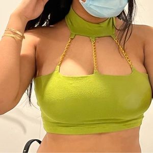 Green chain crop top